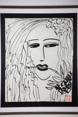 Walasse-Ting-2001-Woman-with-Flower-Framed-Painting-Acrylic-on-Rice-paper-Framed-34-x-3620171116_0473